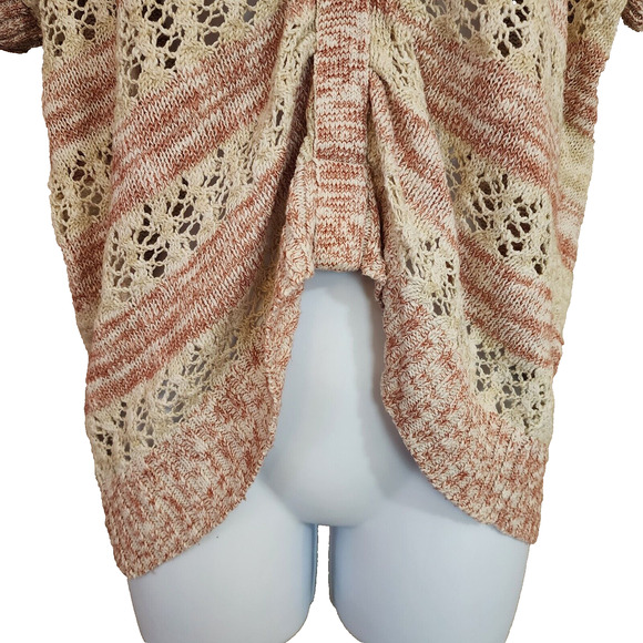 Vanity Womens Dolman Sweater Size M Pink V-Neck Drop Sleeve Ruched Open Knit - Picture 4 of 7